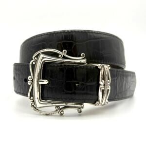 Vintage Brighton Reversible Leather Belt Black Croc Embossed Bronze Brown M